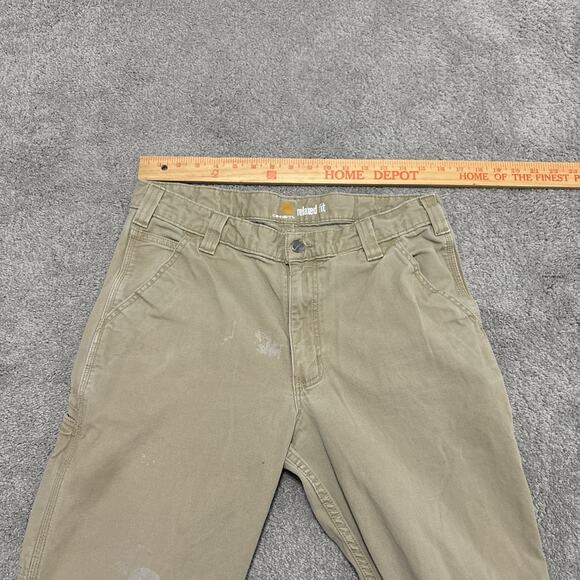 Carhartt Relaxed Fit Pants Khaki Canvas Workwear 34x32 Distressed - Picture 8 of 9